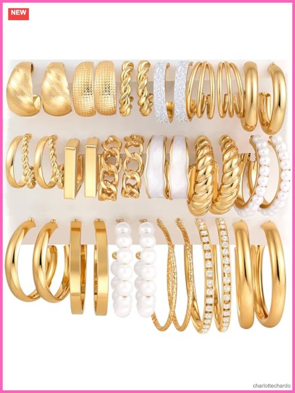 18 Pairs Gold Hoop Earrings Set Women Fashion Jewelry